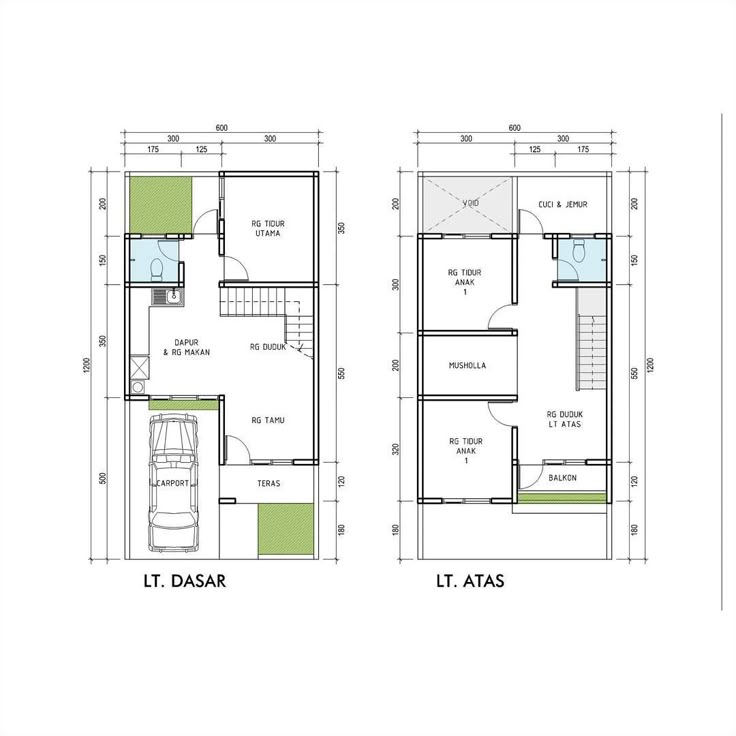 denah rumah 2 lantai